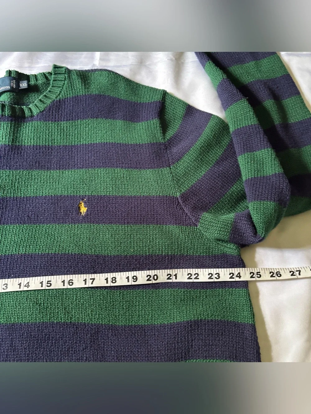 Vintage 90s Polo Ralph Lauren Mens Sz XXL Blue Green Striped Cotton Knit Sweater